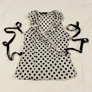 LA REDOUTE Polka Dot Ruffle Blouse - Black and White
